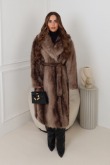 Pipa Taupe long faux fur coat