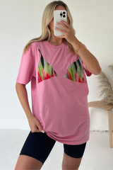 Bra baby pink multi-colour Print T-shirt