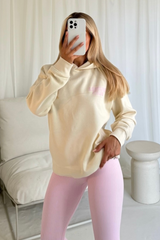 Leisure club ecru printed hoodie baby pink legging