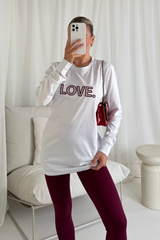 Love burgundy embroidered long sleeve t-shirt and leggings