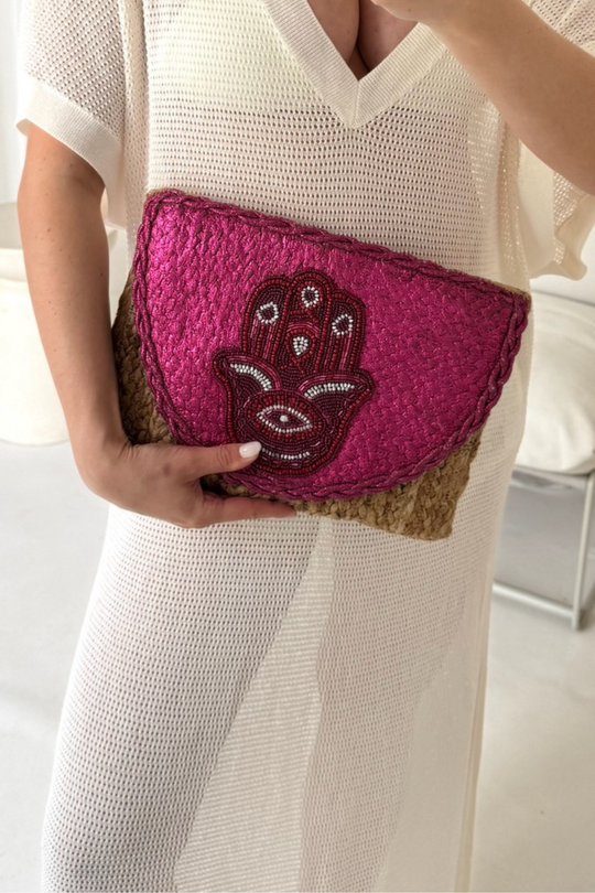 Hamza pink beaded crossbody bag