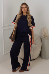 Lola navy heart trim tshirt & straight leg jogger loungewear