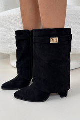 IMARA BLACK FAUX SUEDE FOLD OVER BOOTS