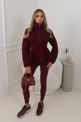 LOIS BURGUNDY ZIP-UP KNIT CARDIGAN