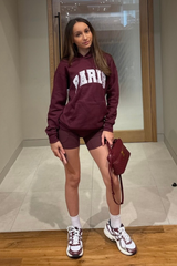 Mini burgundy Paris embroidered hoodie