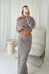 Freya grey knit fold over maxi skirt co ord