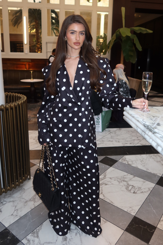 JULIETTE BLACK POLKA DOT BLAZER AND TROUSER CO ORD TWO PIECE SET