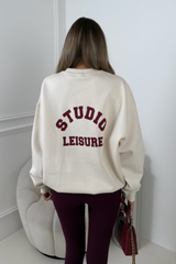 Studio leisure ivory & burgundy printed sweater and legging set
