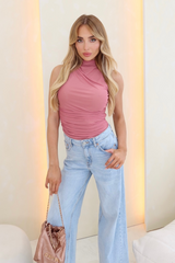 Katie pink gathered mesh top