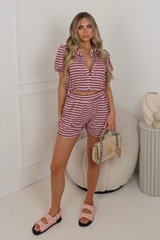 Elliah pink patterned cropped shirt & shorts co ord