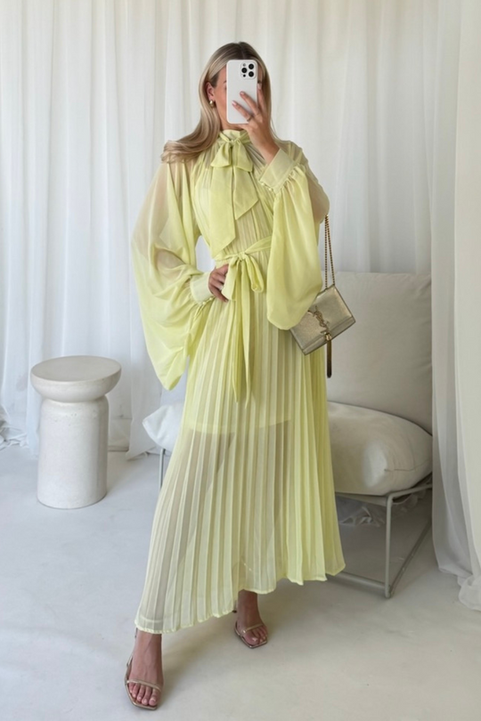 Nancy yellow chiffon pleated maxi dress