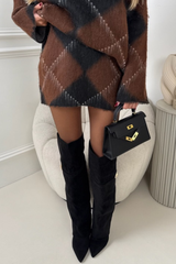 HAZEL CHOCOLATE CHECKED KNITTED SKIRT