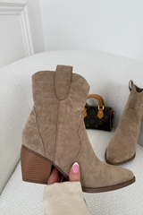 JACEY KHAKI BEIGE ANKLE COWBOY BOOTS
