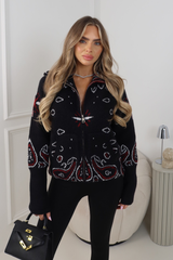 FLORENCE BLACK KNITTED FULL ZIP HIGH NECK JACKET