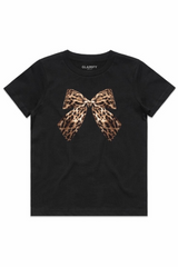 Mini black leopard bow printed t-shirt