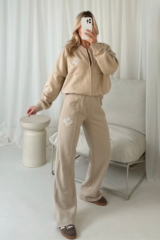 G monogram crest beige embroidered bomber jogger loungewear