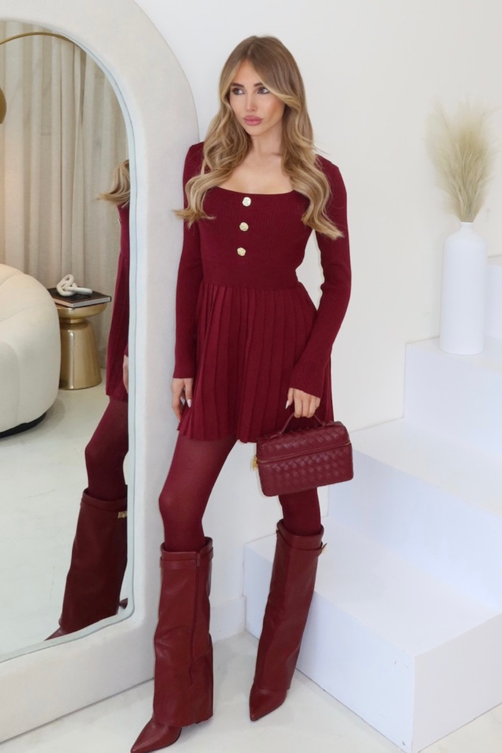 Charlotte burgundy square neck knit dress Glamify Famous For Loungewear Charlotte burgundy square neck knit dress Glamify Famous For Loungewear