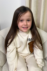 Mini Paris teddy ecru embroidered sweater jogger loungewear