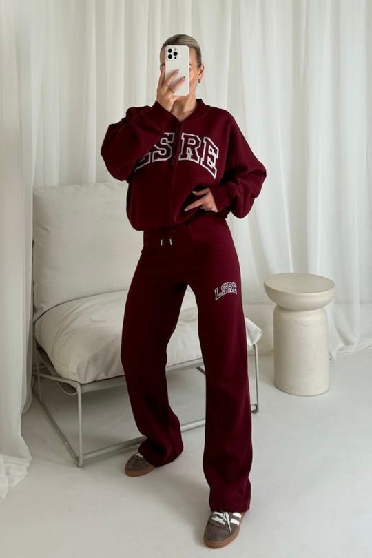 LSRE burgundy printed bomber jogger loungewear