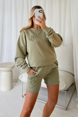 G monogram sage embroidered sweater shorts loungewear