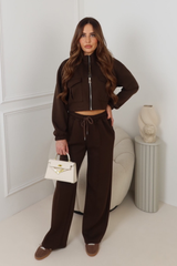RHEA CHOCOLATE BOMBER JACKET STRAIGHT LEG JOGGER LOUNGEWEAR