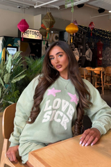 Love sick sage embroidered sweater shorts loungewear