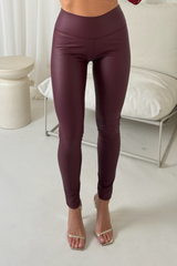 Maisy Burgundy PU Leather High Waisted Trousers