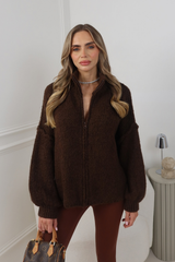 CHARLOTTE CHOCOLATE  KNITTED ZIP UP JUMPER