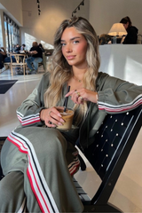 Nova khaki striped zip through lounge co ord