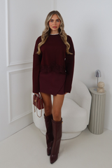 DARCY BURGUNDY CROPPED LACE DETAIL LONG SLEEVE TOP