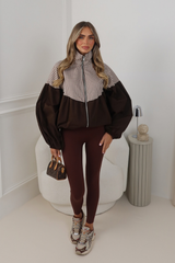 LILLIE CHOCOLATE BROWN BALLOON SLEEVE CHECK JACKET