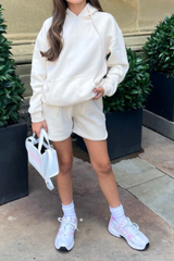 Mini Glamify ecru essential hoodie shorts loungewear set