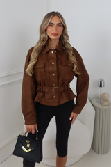 MARTA CHOCOLATE SUEDE BUTTON UP COLLARED JACKET