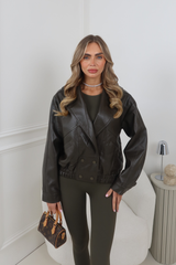 MELISSA OLIVE GREEN LEATHER COLLARED JACKET