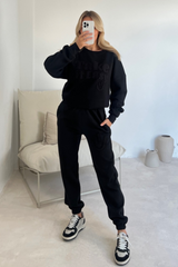 Take it easy black embroidered sweater joggers premium loungewear