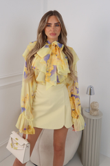 Kayla lemon ruffle trim sheer blouse