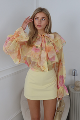 KAYLA ORANGE  RUFFLE TRIM SHEER BLOUSE