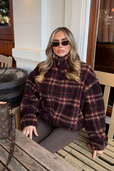 SIMONE CHOCOLATE TARTAN CHECK 3/4 ZIP FLEECE
