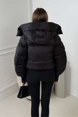 MIA BLACK CROPPED PUFFER JACKET WITH DETACHABLE HOOD
