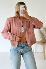Aria Blush Cropped Long Sleeve Bomber Jacket