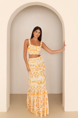 Gabbi yellow floral crop top maxi skirt co-ord One Size (6-12) Co Ord