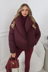 HOLLY BURGUNDY OVERSIZED COLLAR PUFFER JACKET