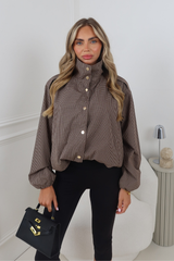 DANI BROWN CHECK HIGH NECK BUTTON UP JACKET