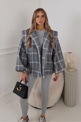 SABRYNA GREY CHECKED BALLON SLEEVED JACKET