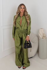 Seline olive satin geometric print co ord