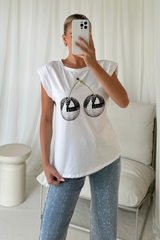 Disco cherry white shoulder pad t-shirt