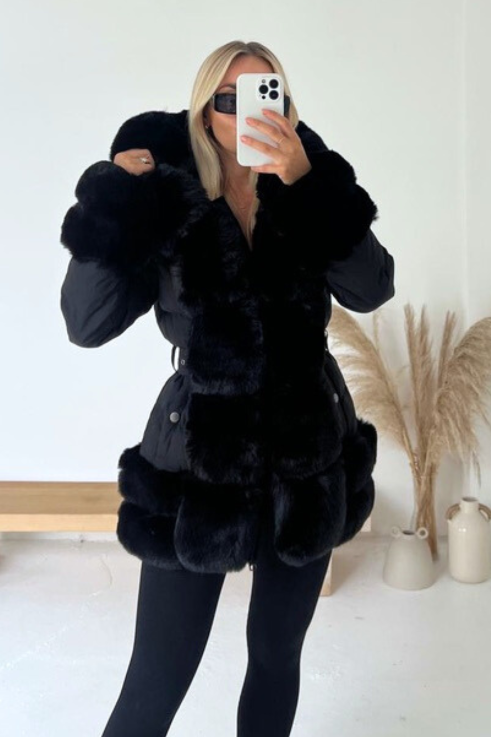 Orla BLACK faux fur hooded coat