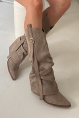 Joely khaki ruched heeled cowboy boots