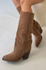 Heidi camel studded cowboy boots