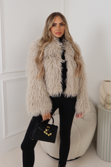 Lisa beige Mongolian faux fur coat